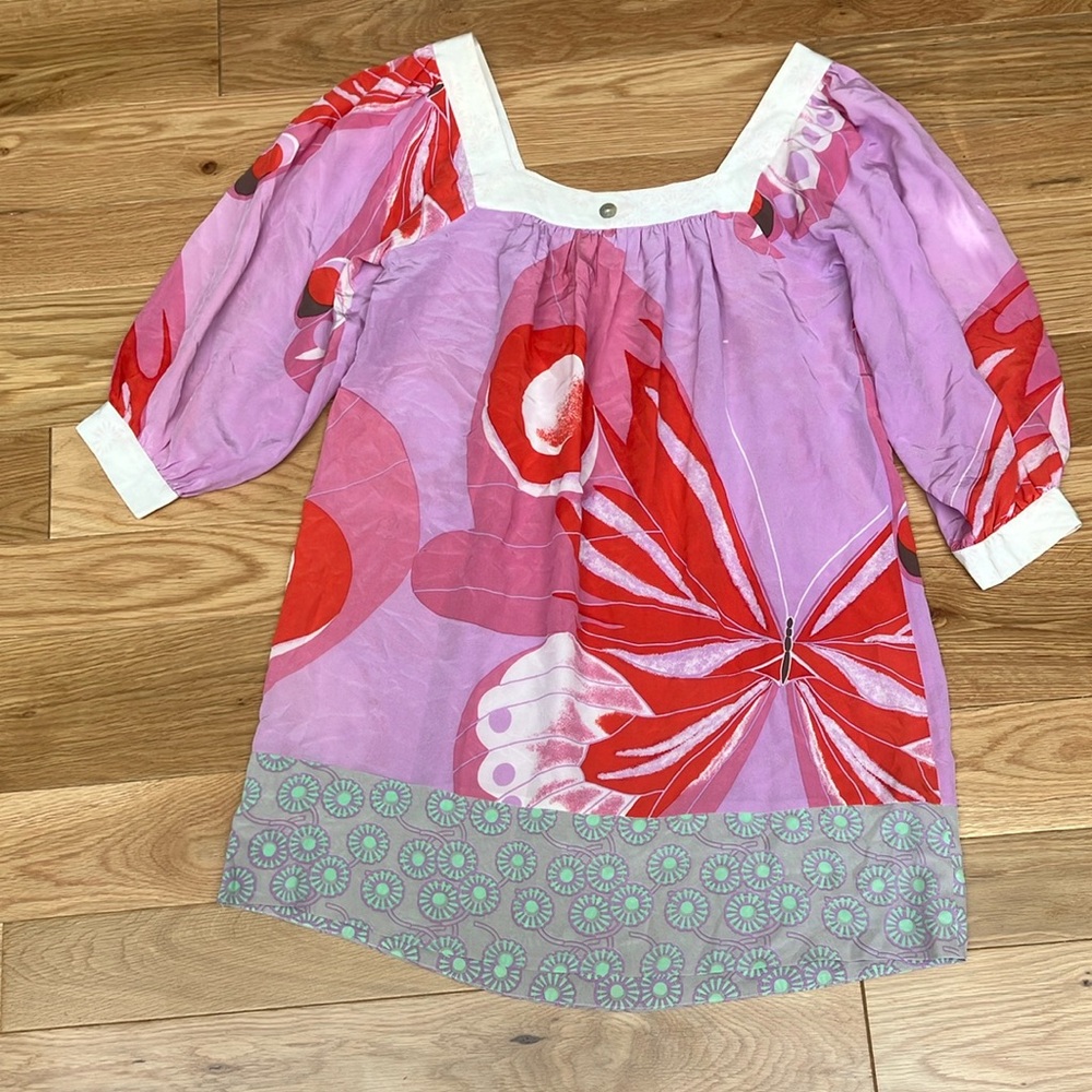 Silk butterfly Women's Dress -medium-  puffy sleeves